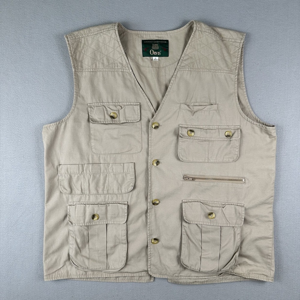 Vintage Orvis Fishing Vest Men's XL Beige Button Front Outdoor Fisherman